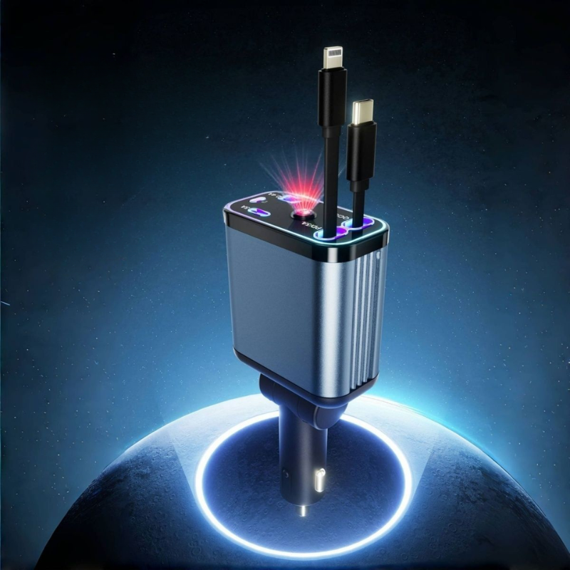 Bộ sạc ô tô 120W đa cổng kèm LED RGB