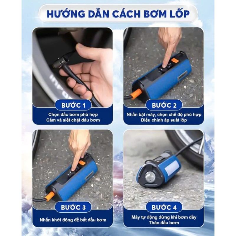 Bơm lốp ô tô 4in1 đa năng