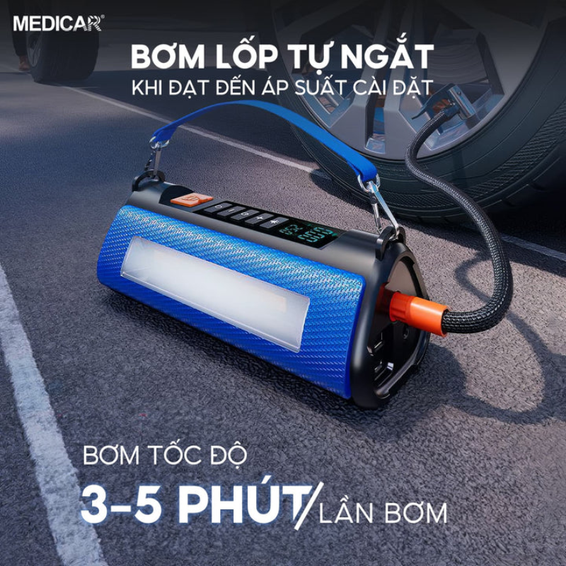 Bơm lốp ô tô Medicar có sạc dự phòng