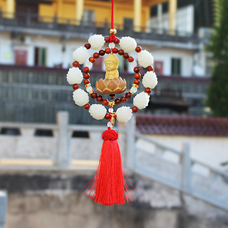 Dây chuyền gỗ treo gương ô tô Phật hoa sen