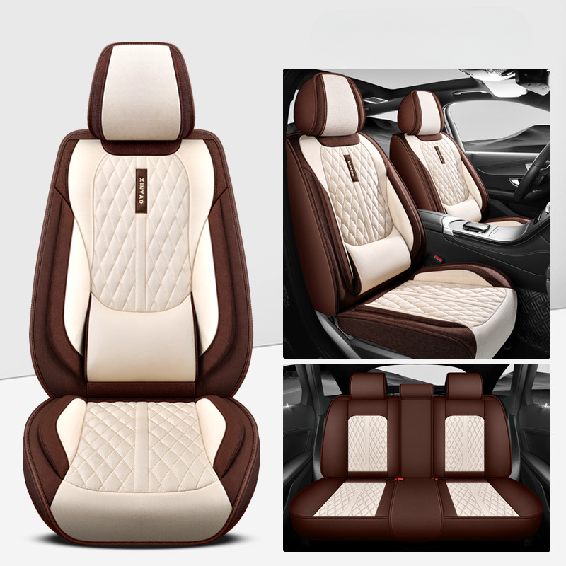Bọc ghế ô tô vải gai dầu bốn mùa màu nâu