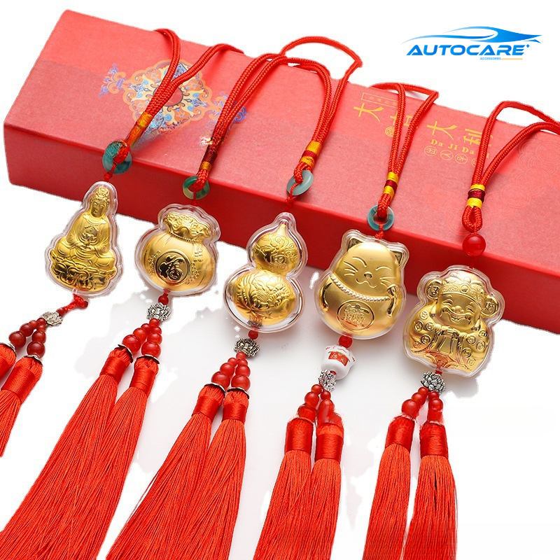 Khánh treo xe ô tô mèo may mắn lá vàng