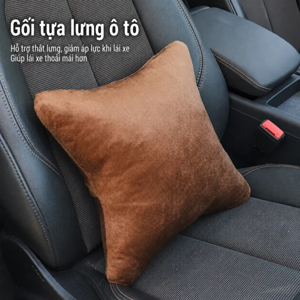 Bộ Gối Tựa Đầu Và Tựa Lưng Ô Tô Vải Nhung Mịn Cao Cấp10