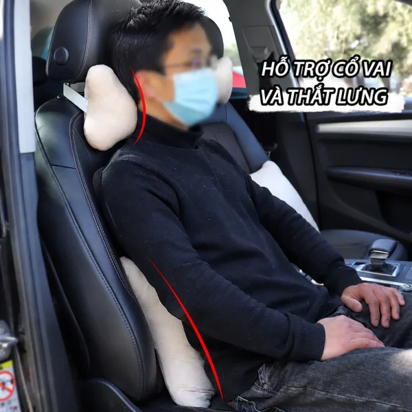 Bộ Gối Tựa Đầu Và Tựa Lưng Ô Tô Vải Nhung Mịn Cao Cấp12