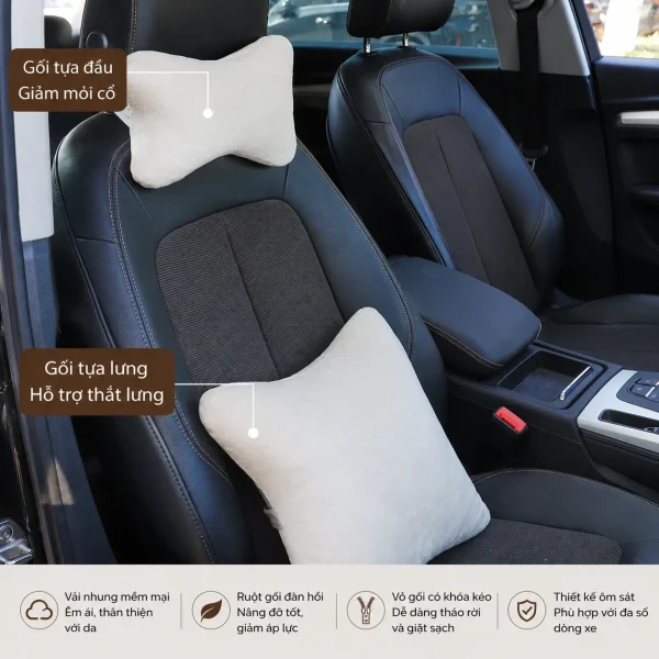 Bộ Gối Tựa Đầu Và Tựa Lưng Ô Tô Vải Nhung Mịn Cao Cấp16