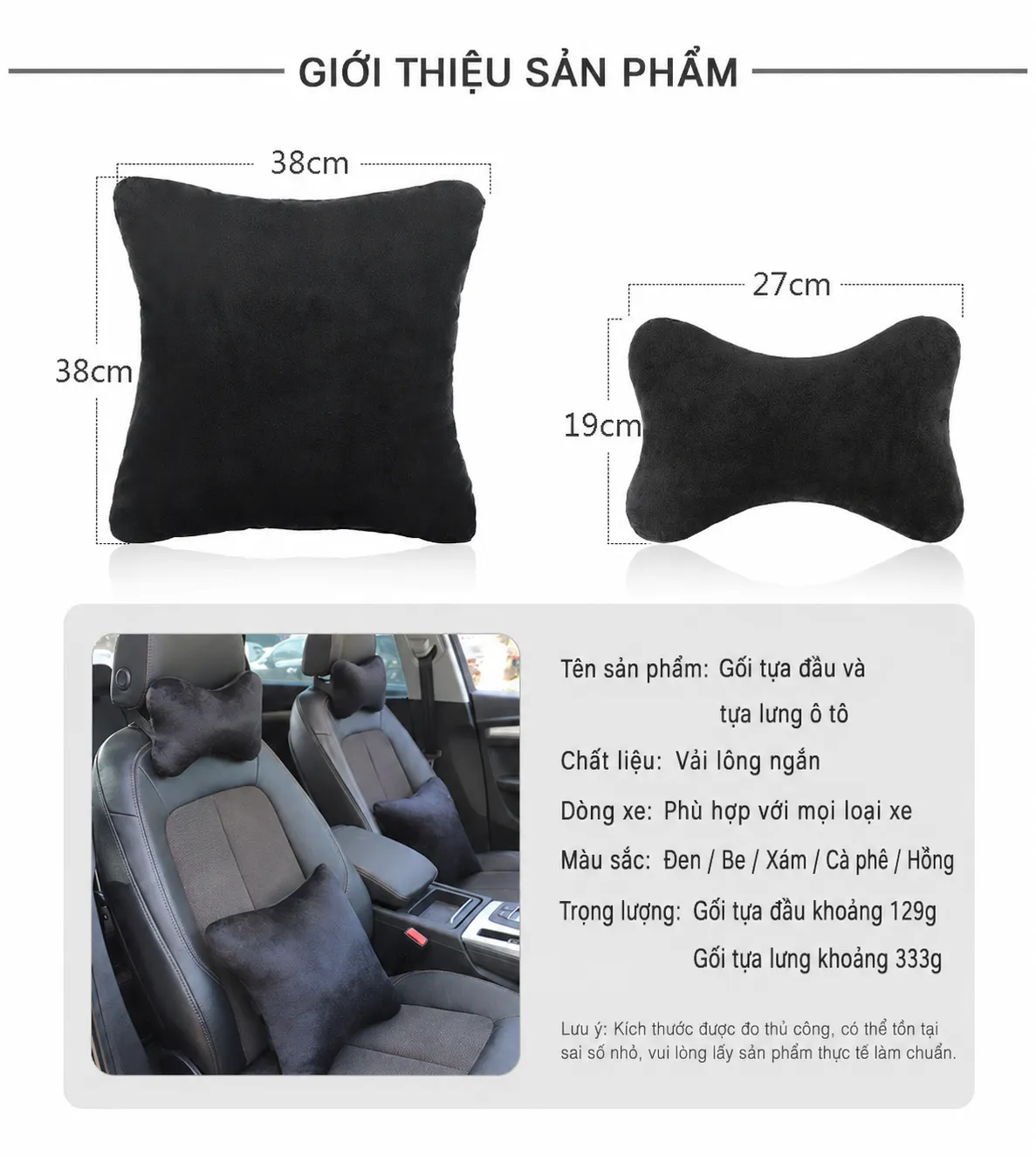 Bộ Gối Tựa Đầu Và Tựa Lưng Ô Tô Vải Nhung Mịn Cao Cấp5