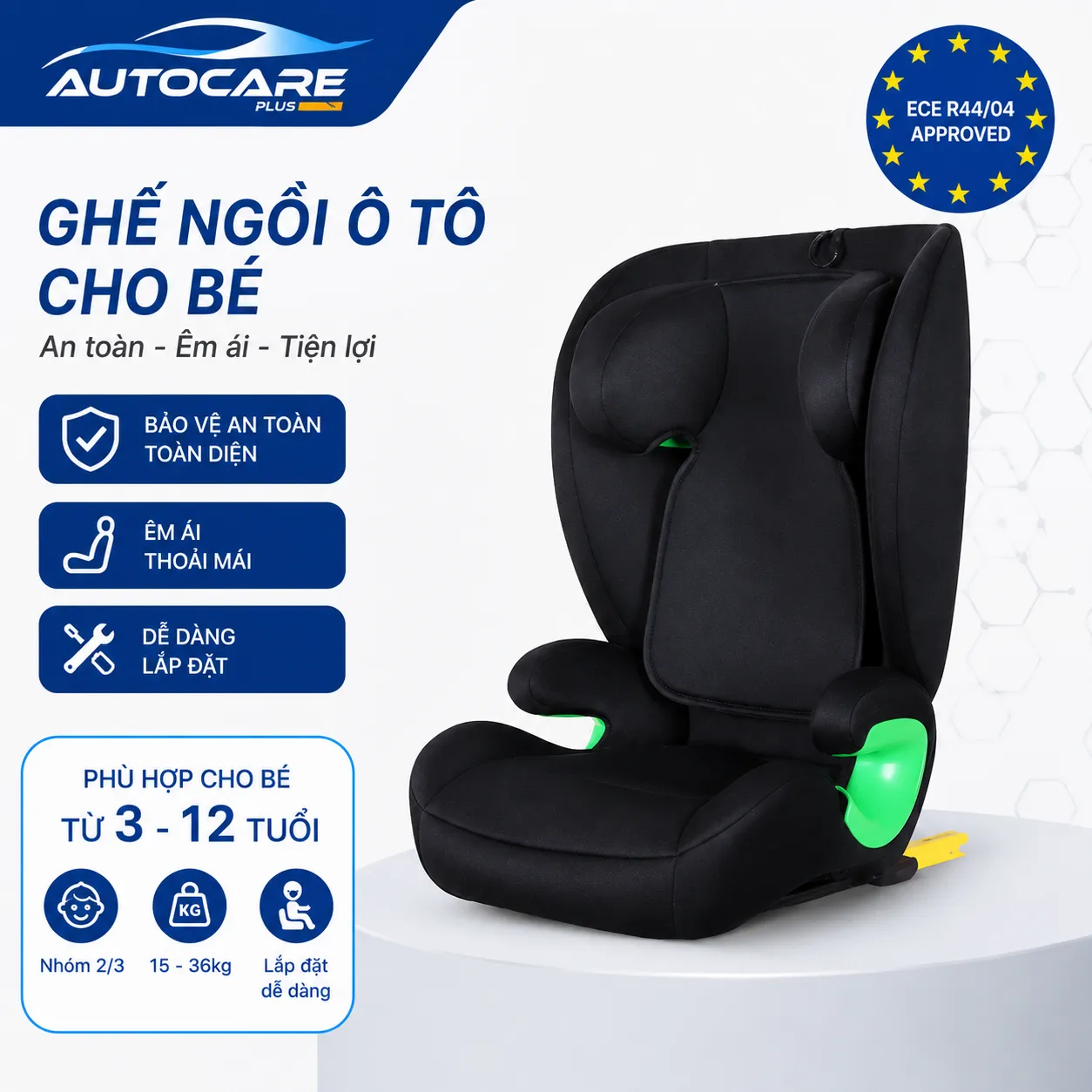 Ghe O To Tre Em 2 Trong 1 3 12 Tuoi Co ISOFIX ECE R129 Thich Hop Cho Be Tu 100 150cm 15 36kg 0