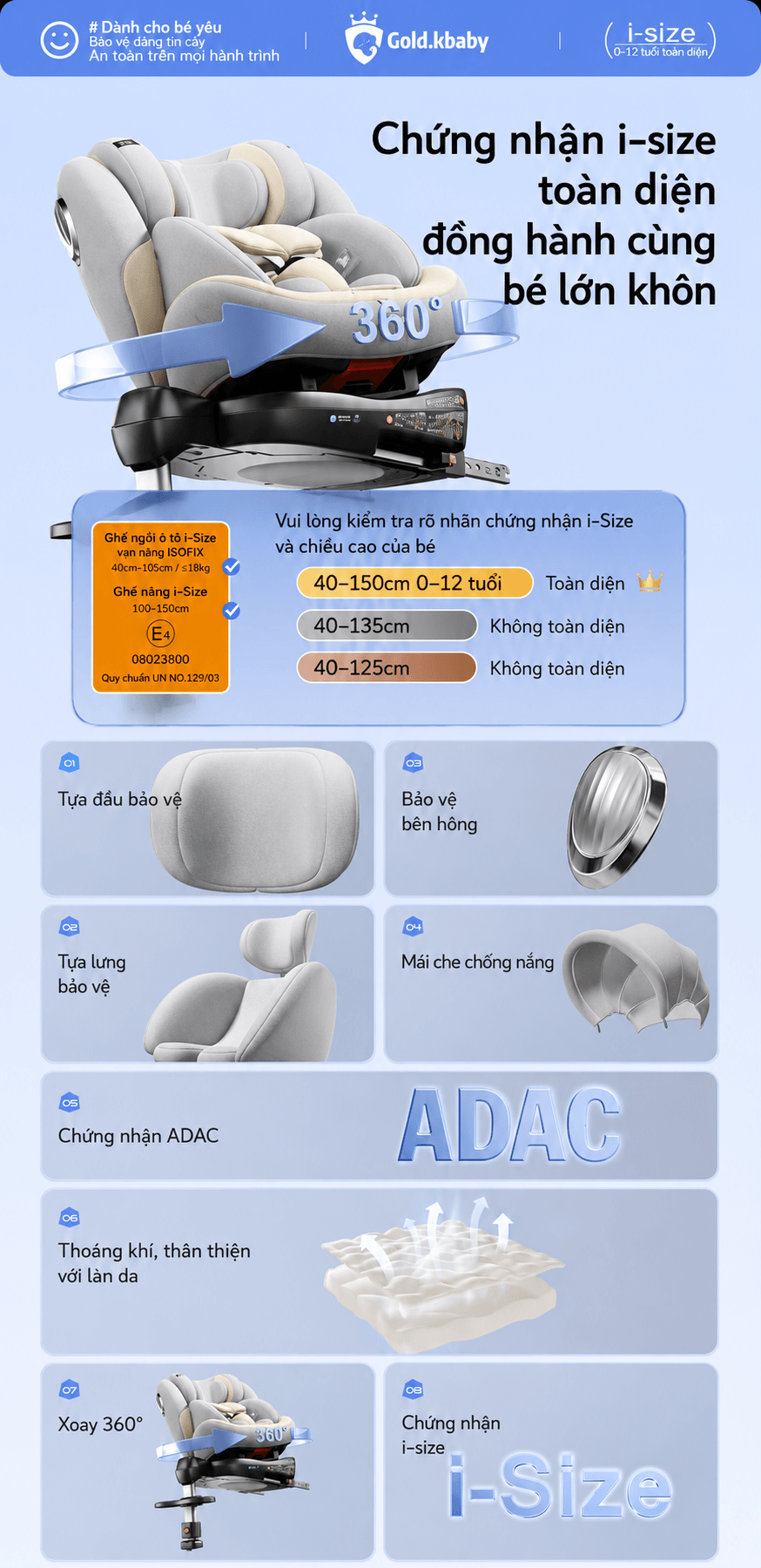 Jinko Beibei Ghe Ngoi O To Cho Be 0 12 Tuoi ISOFIX i Size Mai Che 2 Mau Kem Xam 11