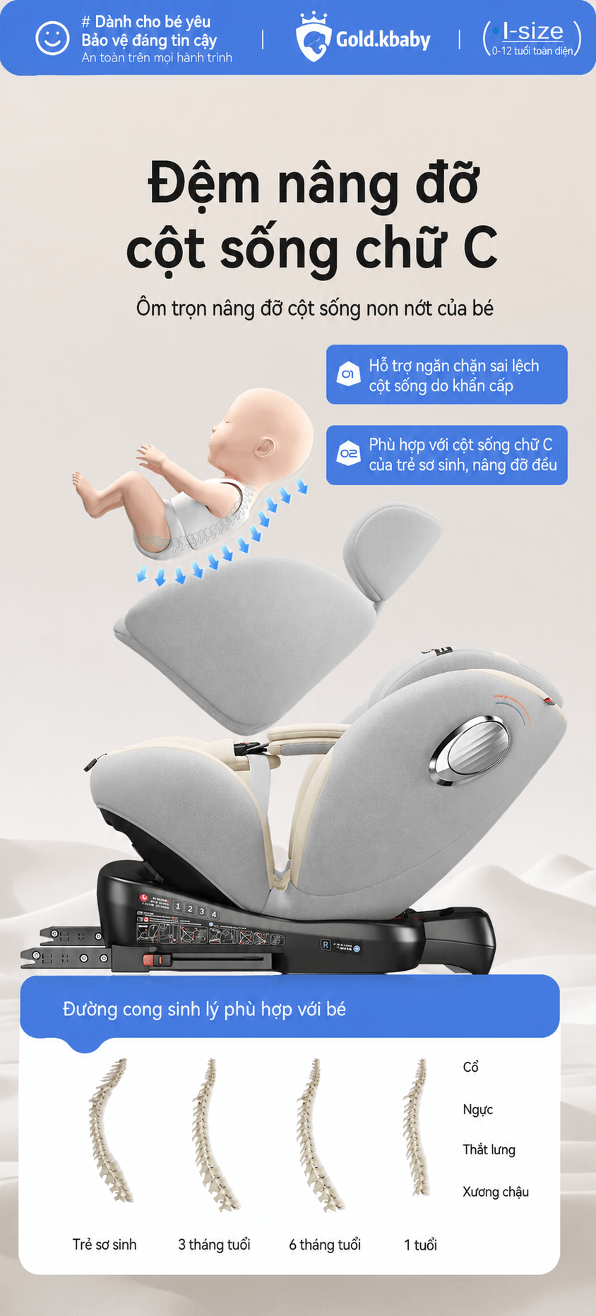 Jinko Beibei Ghe Ngoi O To Cho Be 0 12 Tuoi ISOFIX i Size Mai Che 2 Mau Kem Xam 13