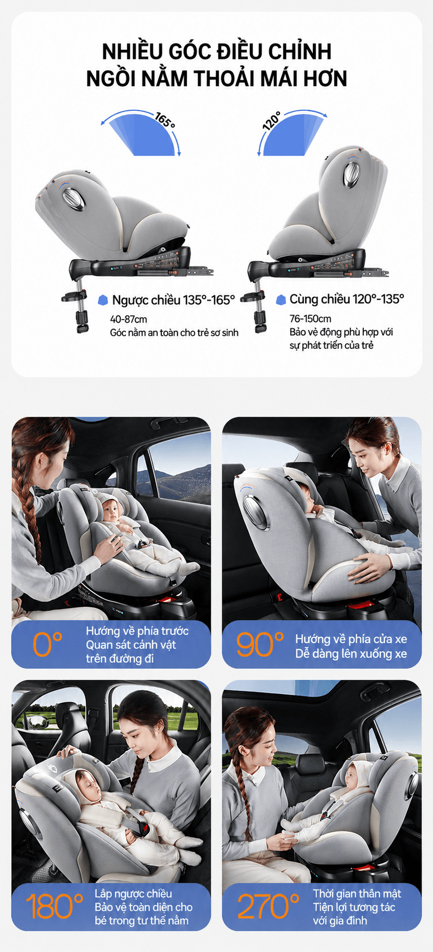 Jinko Beibei Ghe Ngoi O To Cho Be 0 12 Tuoi ISOFIX i Size Mai Che 2 Mau Kem Xam 16