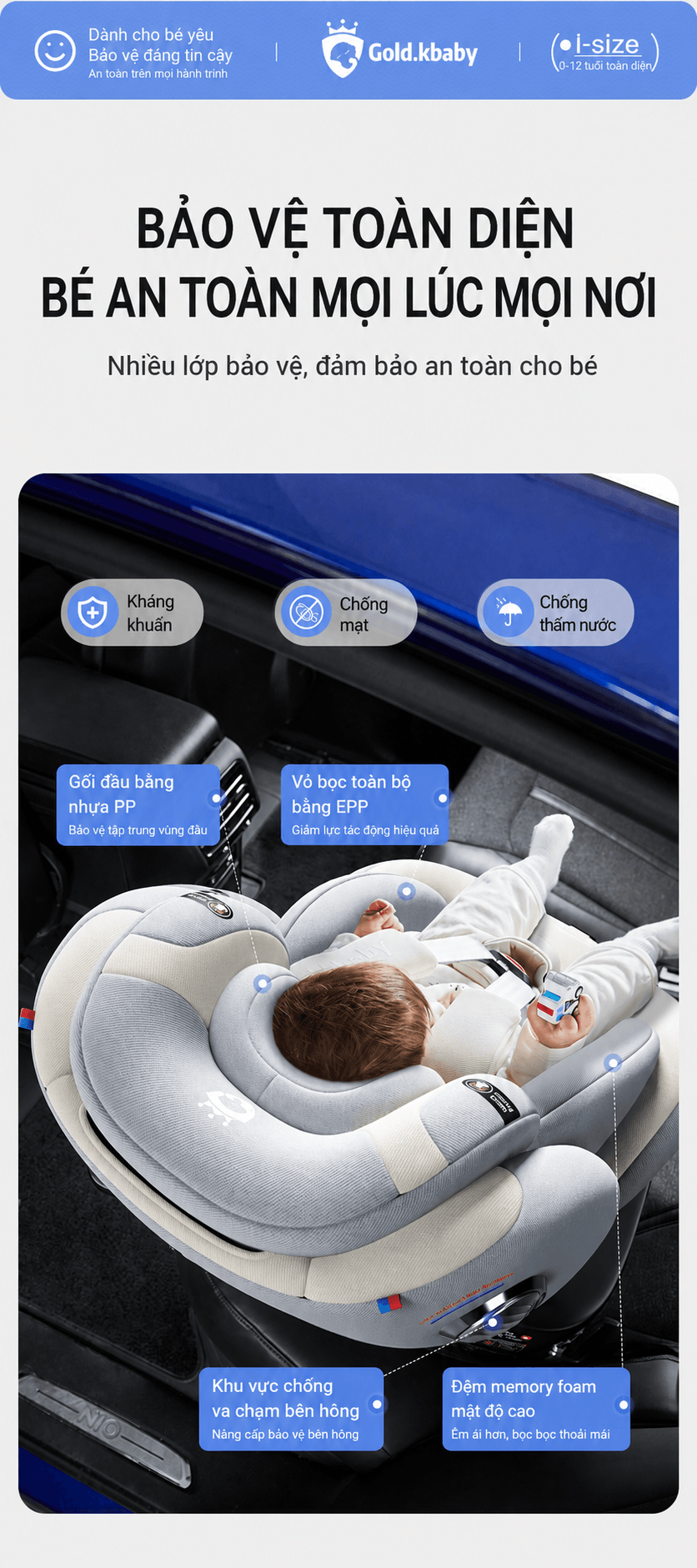 Jinko Beibei Ghe Ngoi O To Cho Be 0 12 Tuoi ISOFIX i Size Mai Che 2 Mau Kem Xam 20