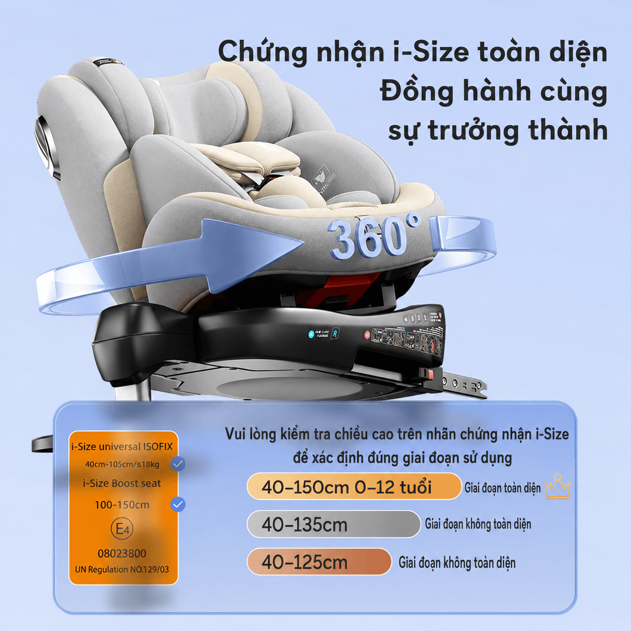 Jinko Beibei Ghe Ngoi O To Cho Be 0 12 Tuoi ISOFIX i Size Mai Che 2 Mau Kem Xam 24